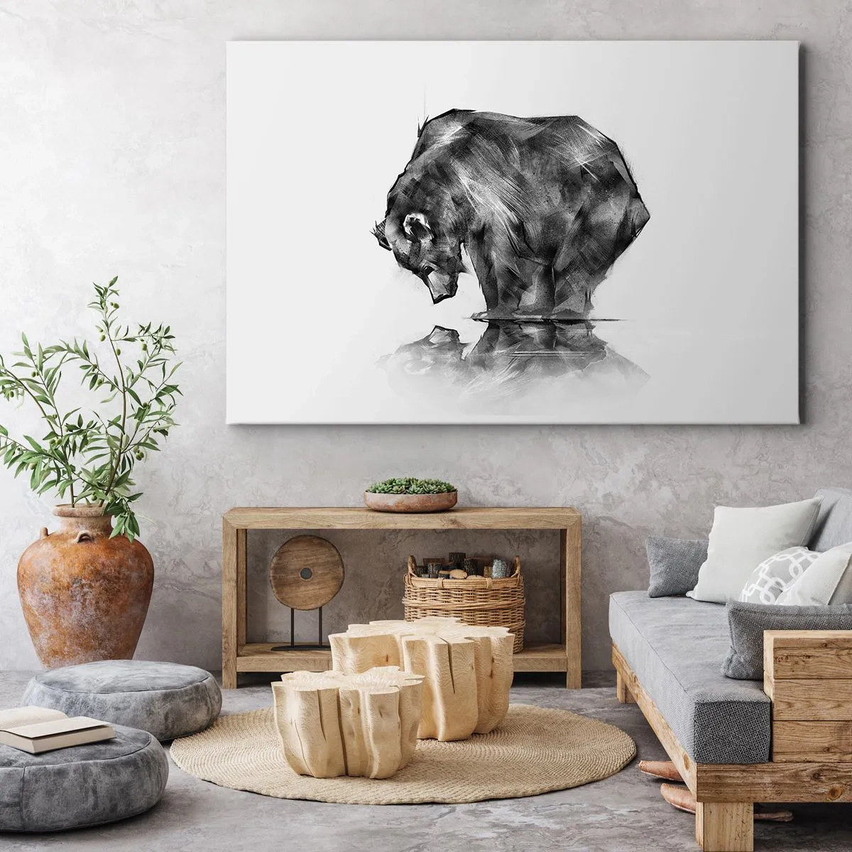 Bild auf Leinwand - Leinwandbild - Eine Zeichnung eines Bären im minimalistischen Stil - 120x80cm - Schön, jemanden in der Nähe zu sehen - Moderne Wanddekoration für Wohnzimmer und Schlafzimmer ARTTOR