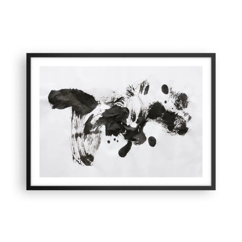 Poster in einem schwarzem Rahmen - Abstrakte Komposition aus schwarzen Flecken auf weißem Hintergrund - 70x50cm - Obwohl das Wahnsinn ist, steckt darin eine Methode? - Moderne Wanddekoration für Wohnzimmer und Schlafzimmer ARTTOR