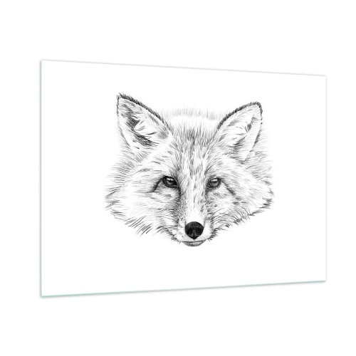 Glasbild - Bild auf glas - Zeichnung eines Fuchskopfes auf weißem Hintergrund - 100x70cm - Können diese Augen lügen? - Moderne Wanddekoration für Wohnzimmer und Schlafzimmer ARTTOR
