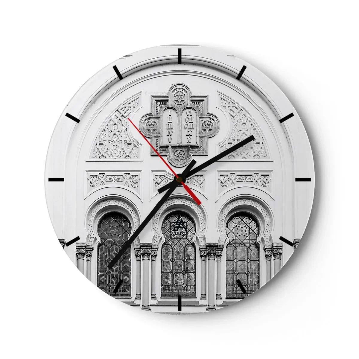 Wanduhr - Glasuhr - Reich verzierte Fassade mit Ornamenten und Fenstern im historistischen Stil - 30x30cm - An der Grenze der Kulturen - Moderne Wanddekoration für Wohnzimmer, Küche und Schlafzimmer ARTTOR