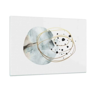 Glasbild - Bild auf glas - Abstrakte Komposition mit blauem Fleck und goldenen Linien - 120x80cm - Vom Weltraum umarmt - Moderne Wanddekoration für Wohnzimmer und Schlafzimmer ARTTOR