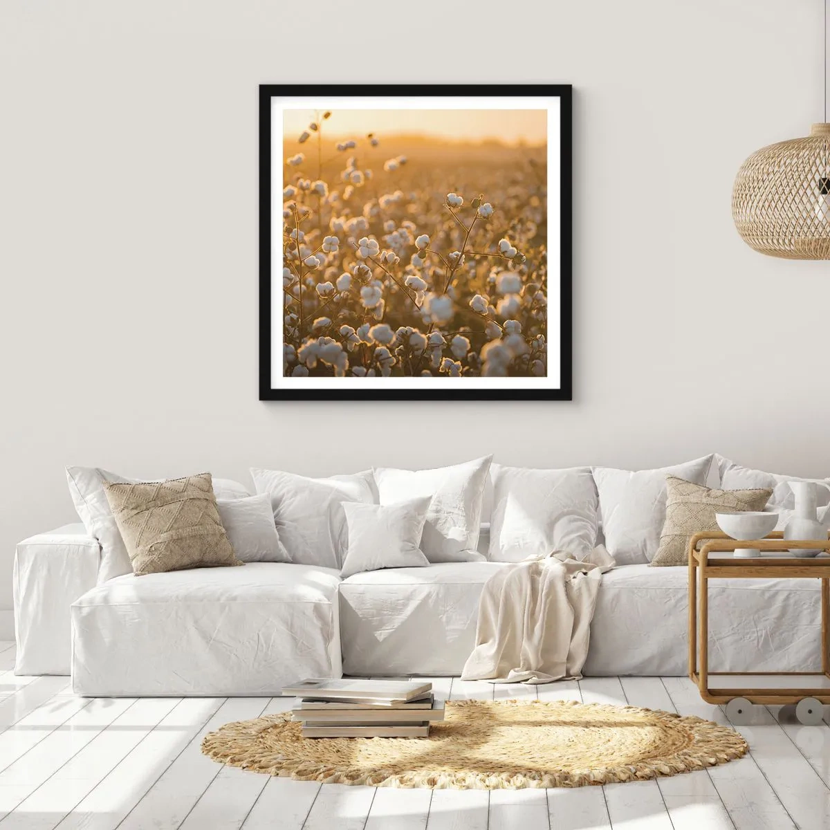 Poster in einem schwarzem Rahmen - Fluffiges Feld - 60x60 cm