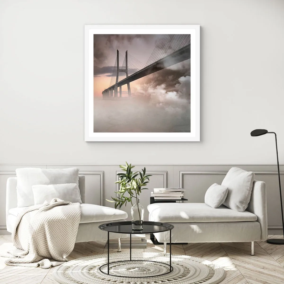 Poster in einem weißen Rahmen - Auf dem Fluss, den es nicht gibt - 30x30 cm