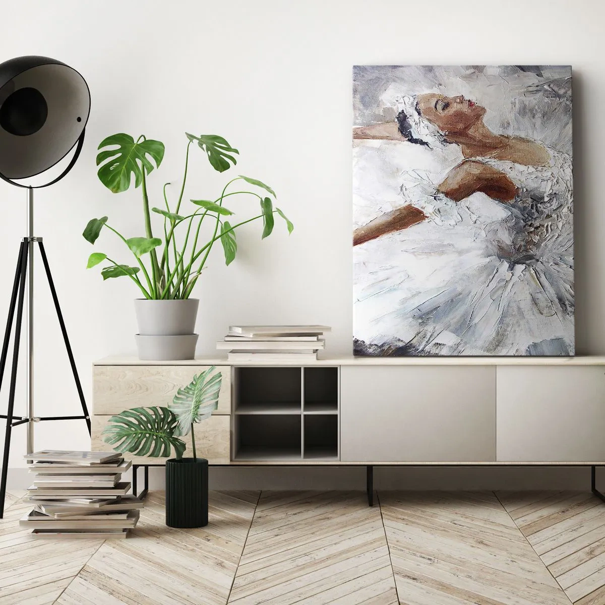 Bild auf Leinwand - Leinwandbild - Eine Ballerina in einem weißen Kleid tanzt - 80x120cm - Zart und leicht wie Tüll - Moderne Wanddekoration für Wohnzimmer und Schlafzimmer ARTTOR