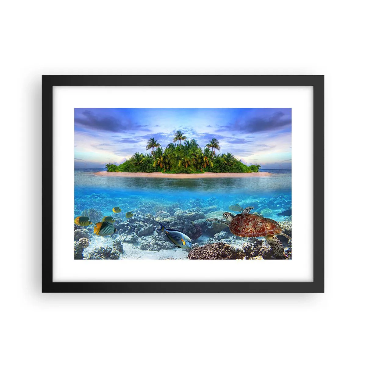 Poster in einem schwarzem Rahmen - Heavenly Island lädt dich ein - 40x30 cm