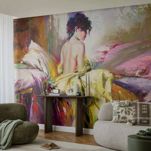 Fototapete Standard Eco - Zwischen den Lippen und dem Rand der Tasse - Frau, Körper, Stück - 350x256 cm