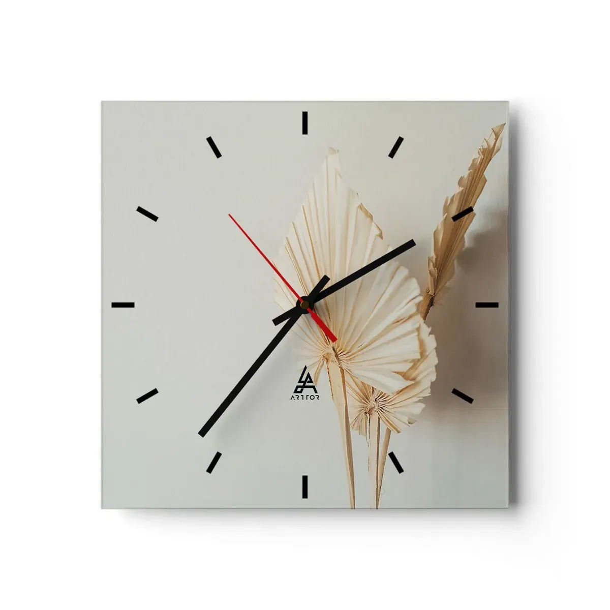 Wanduhr - Glasuhr - Getrocknete Palmblätter in minimalistischem Arrangement - 30x30cm - Wenn Sie Erleichterung brauchen - Moderne Wanddekoration für Wohnzimmer und Schlafzimmer ARTTOR