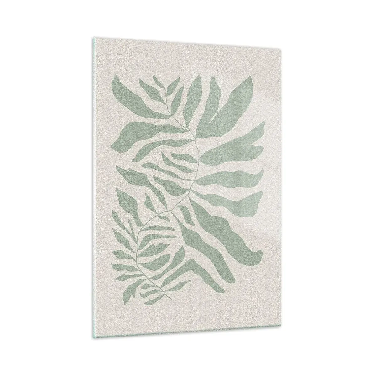 Glasbild - Bild auf glas - Ein smaragdgrüner Zweig mit organischen Formen auf hellem Hintergrund - 50x70cm - Smaragdzweig - Moderne Wanddekoration für Wohnzimmer und Schlafzimmer ARTTOR