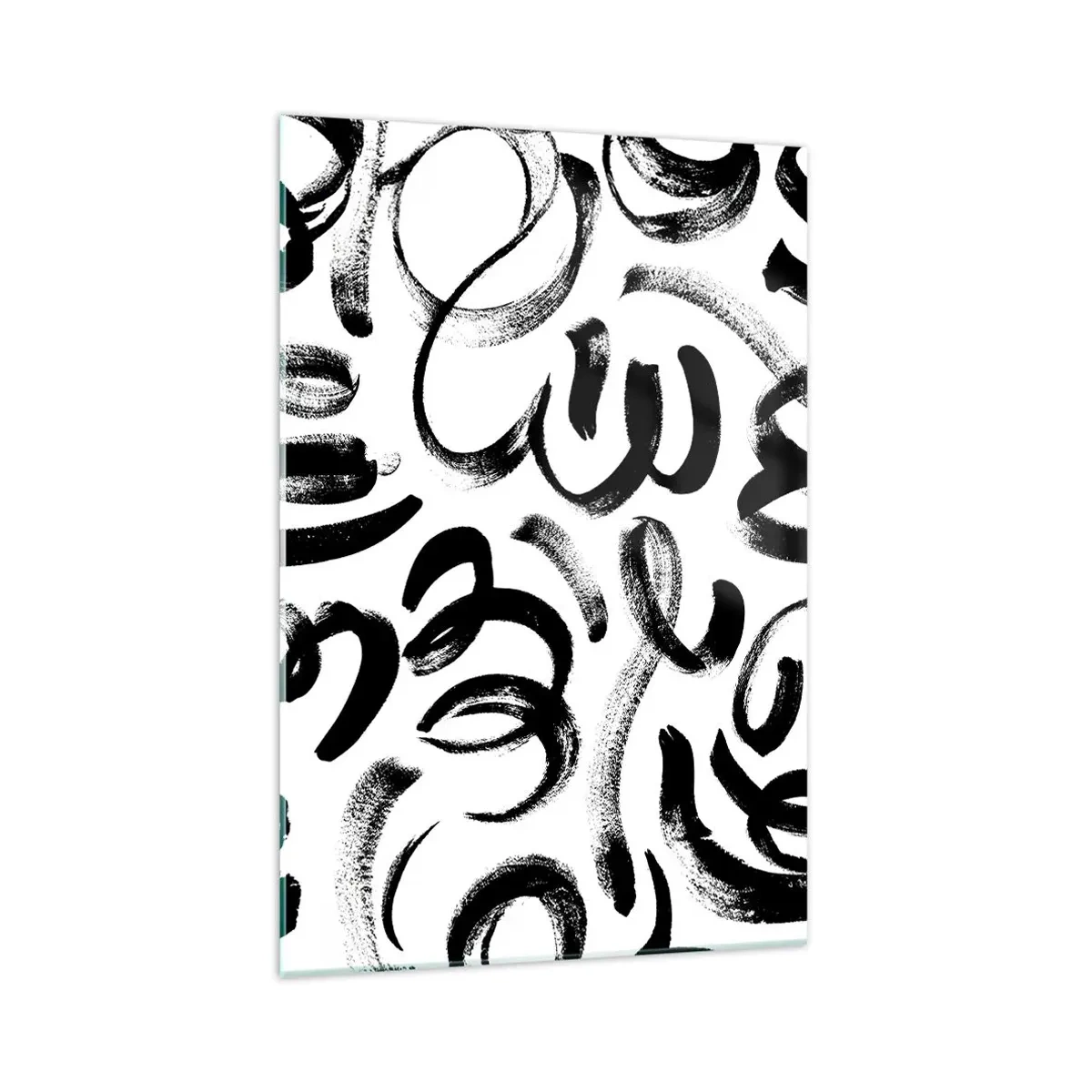 Glasbild - Bild auf glas - Schwarze abstrakte Pinselstriche auf weißem Hintergrund - 70x100cm - Schwarz auf Weiß - Moderne Wanddekoration für Wohnzimmer und Schlafzimmer ARTTOR