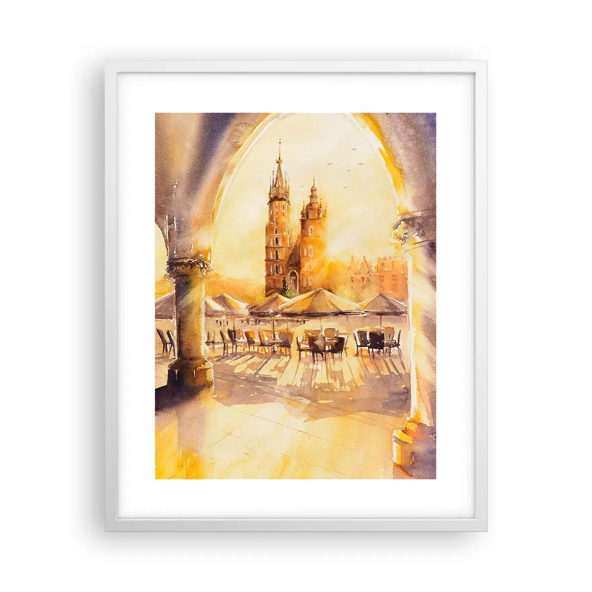 Poster in einem weißen Rahmen - Östlich über dem Krakauer Marktplatz - 40x50 cm
