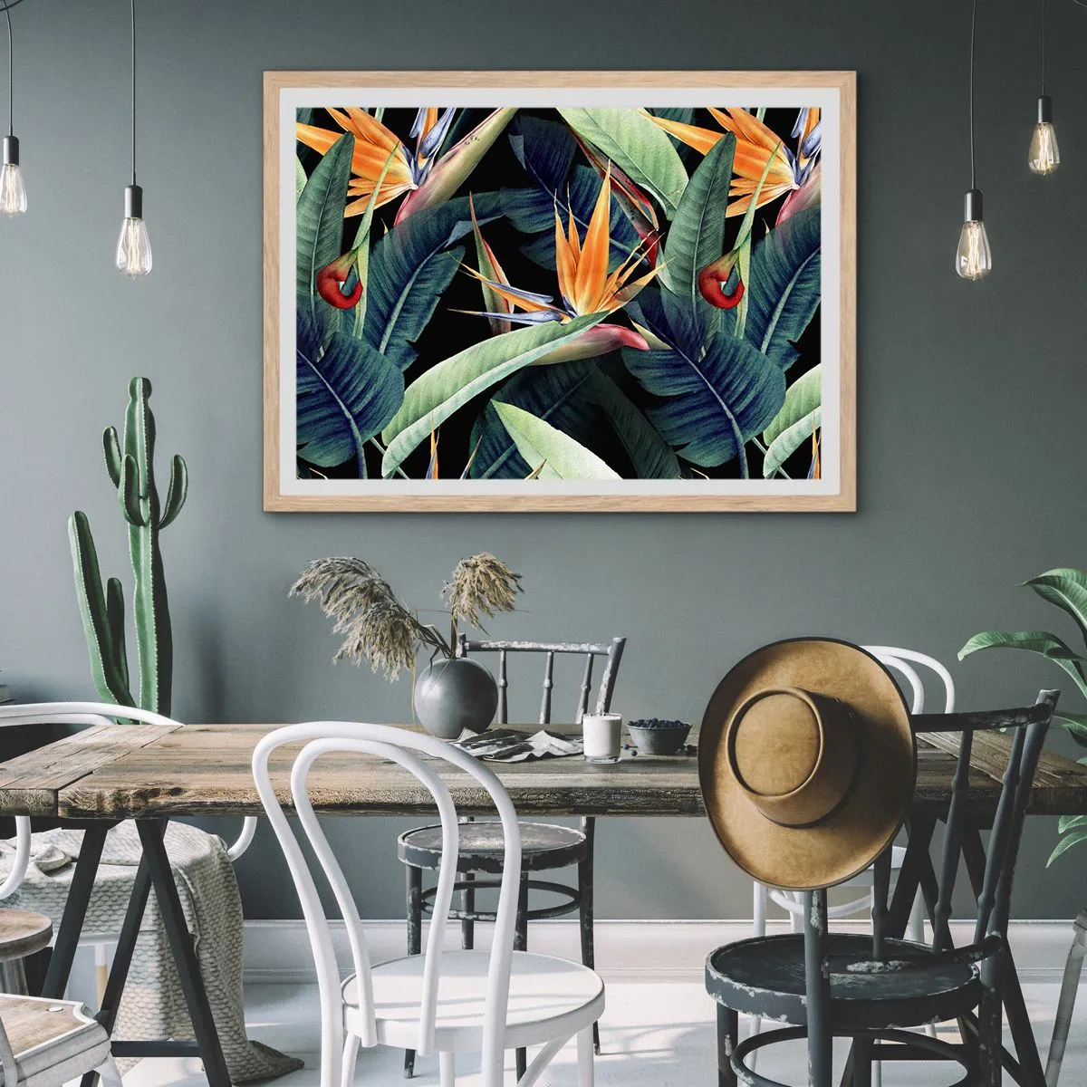 Poster in einem Rahmen aus heller Eiche - Flammende Blumen der Tropen - 100x70 cm