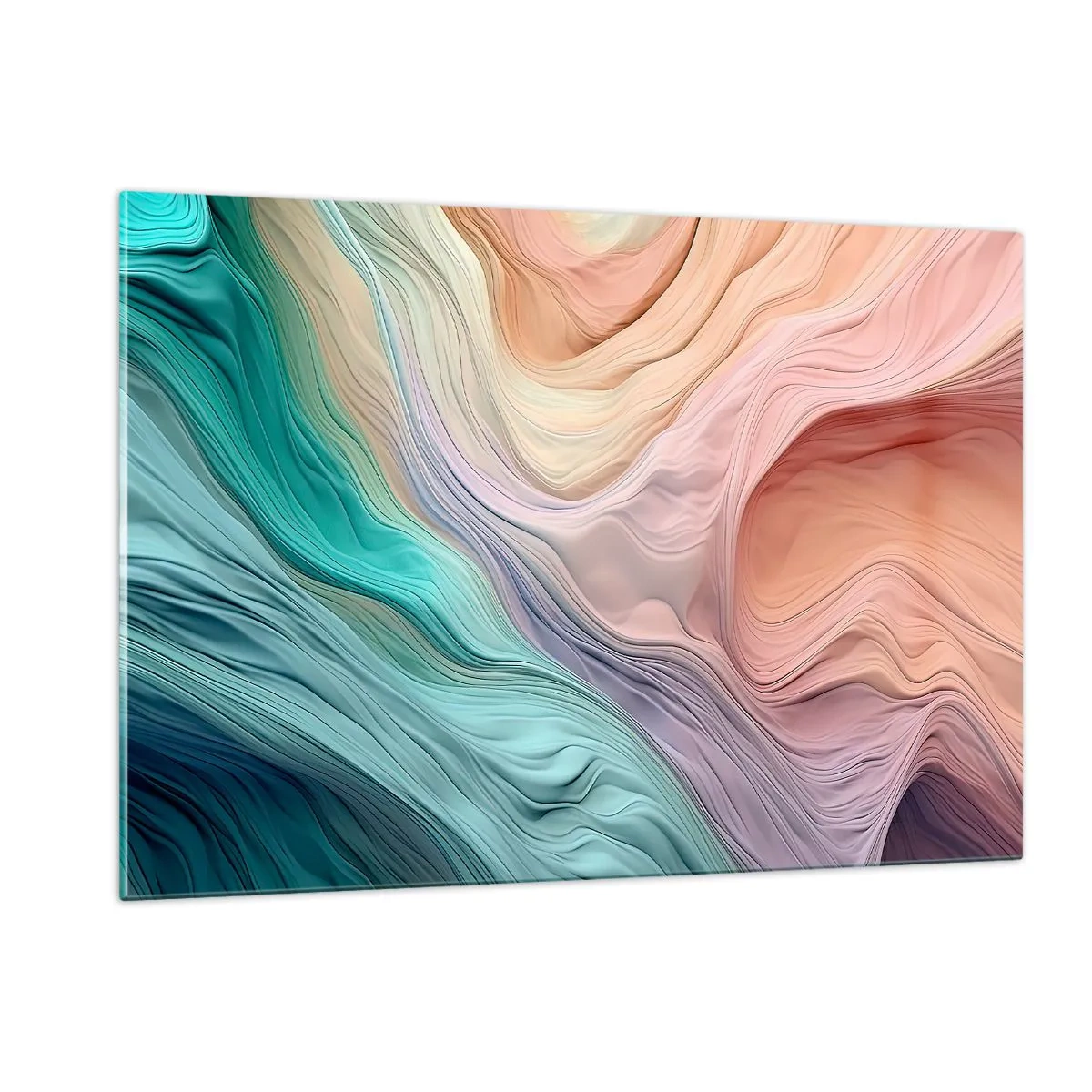 Glasbild - Bild auf glas - Eine farbenfrohe Abstraktion, die an Wellen und Felsen erinnert - 120x80cm - Regenbogenwelle - Moderne Wanddekoration für Wohnzimmer und Schlafzimmer ARTTOR