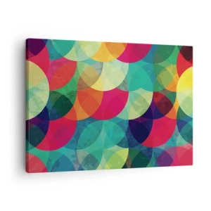 Bild auf Leinwand - Leinwandbild - Bunte geometrische Muster aus Kreisen und Halbkreisen - 70x50cm - Aufstieg zum Regenbogen - Moderne Wanddekoration für Wohnzimmer und Schlafzimmer ARTTOR