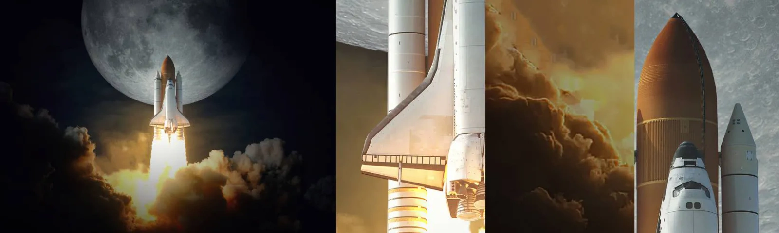 Fototapeten Muster Selbstklebend Deluxe Sticker - Beginn eines überirdischen Abenteuers - Mond, Eine Weltraumrakete, NASA - 100x30 cm