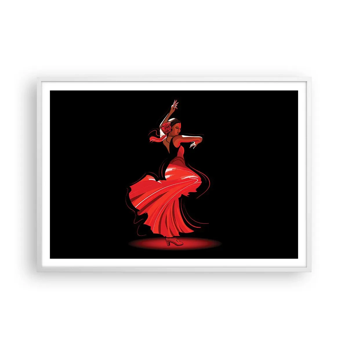 Poster in einem weißen Rahmen - Der feurige Geist des Flamenco - 100x70 cm