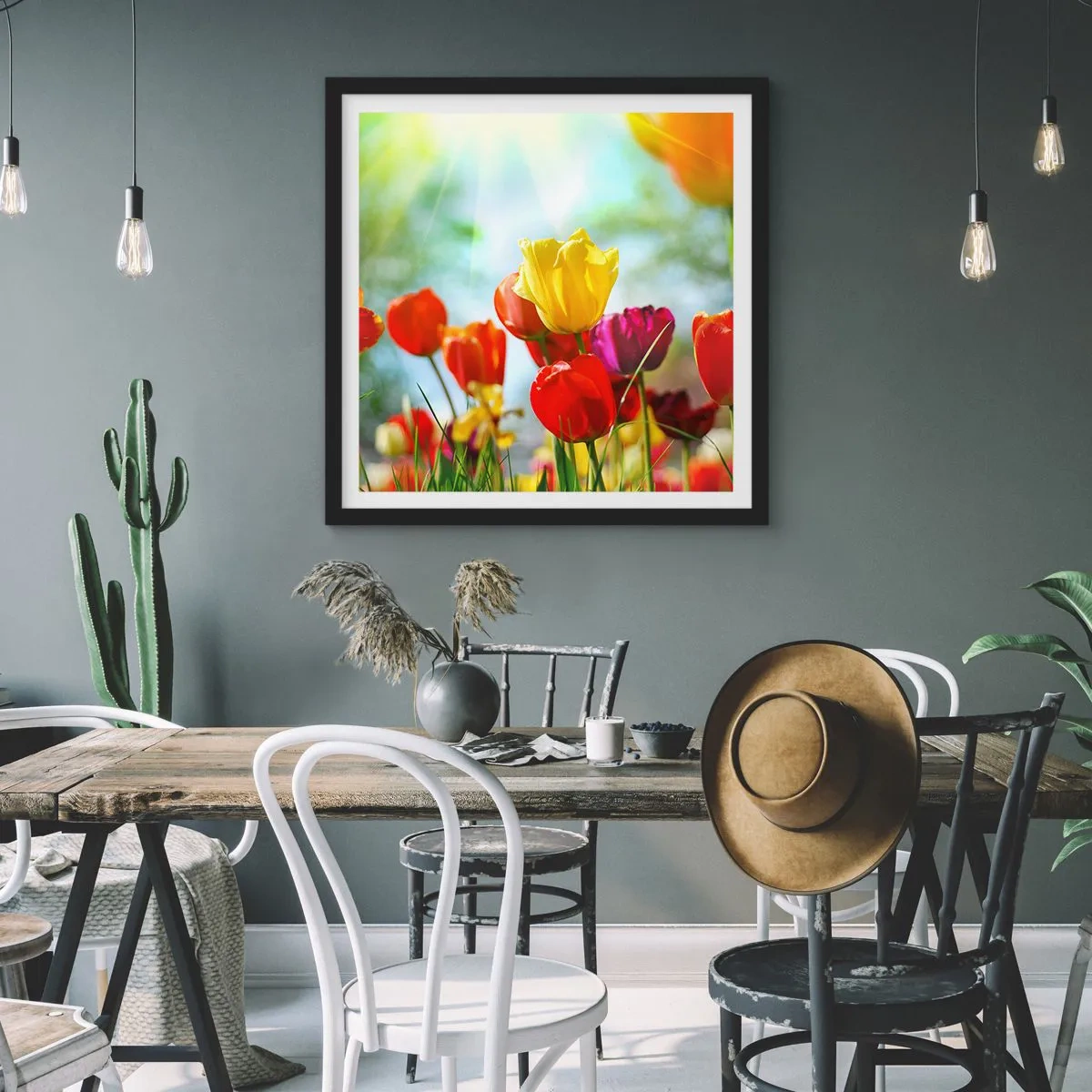 Poster in einem schwarzem Rahmen - Alle Farben der Sonne - 40x40 cm