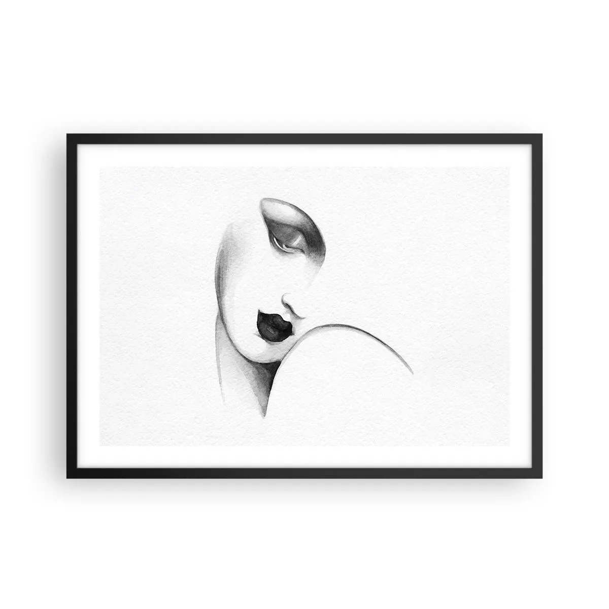 Poster in einem schwarzem Rahmen - Ein subtiles Frauenporträt im monochromen Stil - 70x50cm - Im Stil von Łempicka - Moderne Wanddekoration für Wohnzimmer und Schlafzimmer ARTTOR