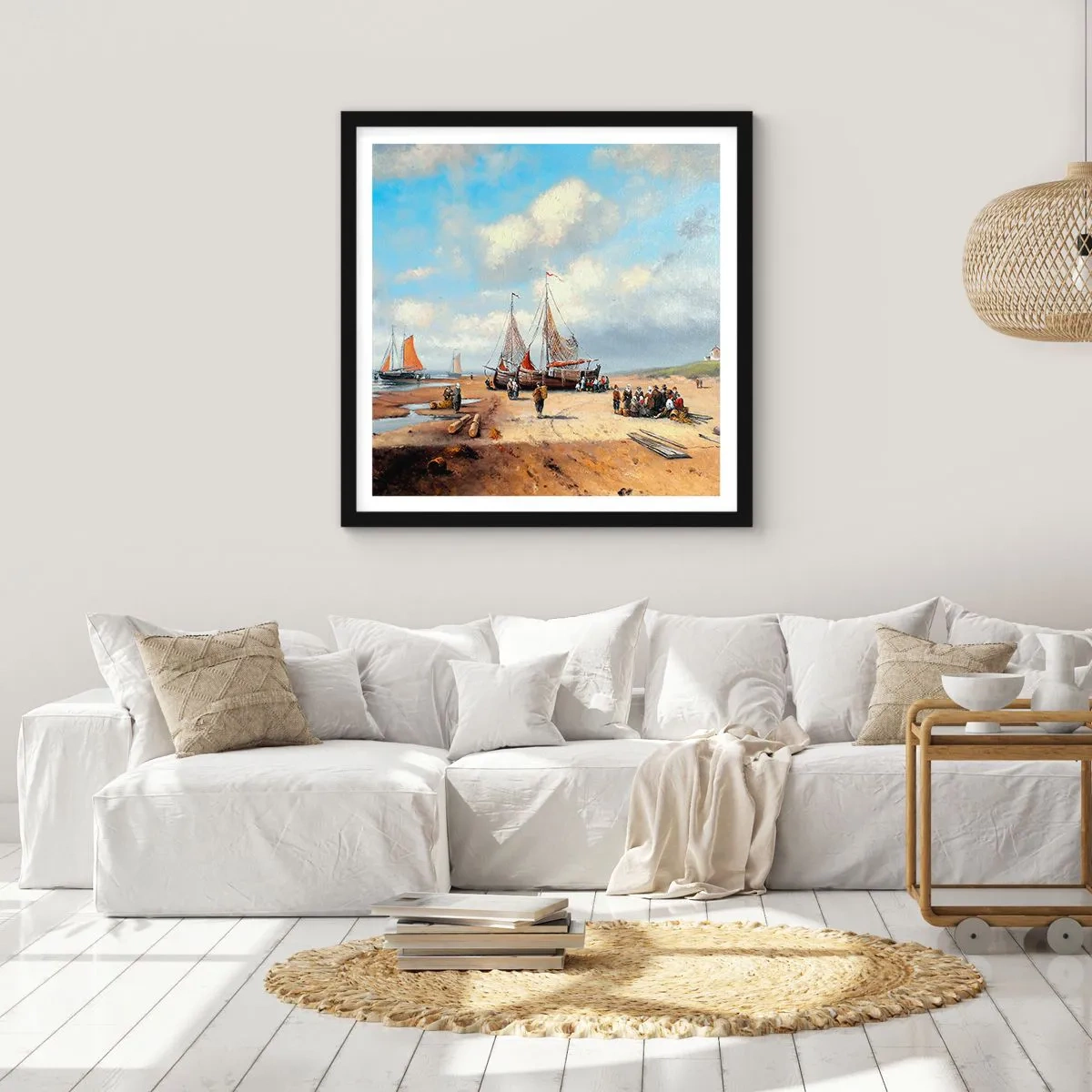 Poster in einem schwarzem Rahmen - Nach einem erfolgreichen Fischfang - 50x50 cm