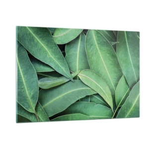 Glasbild - Bild auf glas - Nahaufnahme von in Schichten angeordneten grünen Blättern - 120x80cm - Saftig und frisch - Moderne Wanddekoration für Wohnzimmer und Schlafzimmer ARTTOR