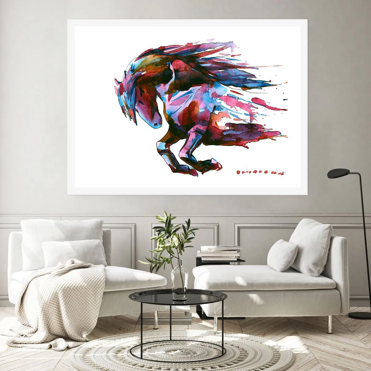 Poster - Ein Pferd in dynamischen abstrakten Farben symbolisiert Freiheit - 100x70cm - In Verzückung - Moderne Wanddekoration für Wohnzimmer und Schlafzimmer ARTTOR