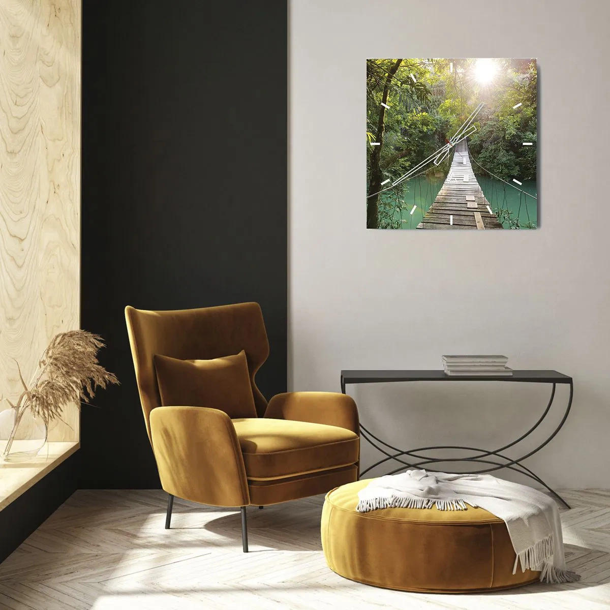 Wanduhr - Glasuhr - Über das azurblaue Wasser zum azurblauen Wald - 40x40 cm