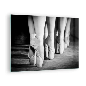 Glasbild - Bild auf glas - Ballerinas auf Spitze in schwarz-weißer Umgebung - 70x50cm - Gemeinsam, leicht - Moderne Wanddekoration für Wohnzimmer und Schlafzimmer ARTTOR