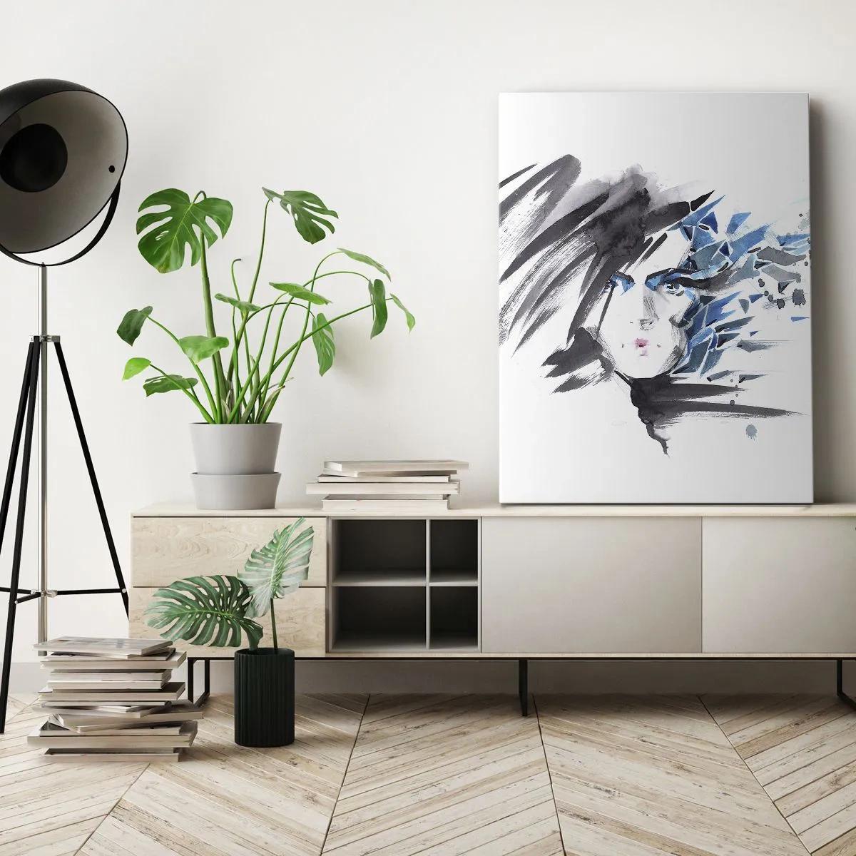 Bild auf Leinwand - Leinwandbild - Sinnliches Portrait in Grau und Blau - 55x100 cm