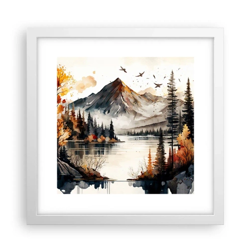 Poster in einem weißen Rahmen - Goldener Herbst in den Bergen - 30x30 cm