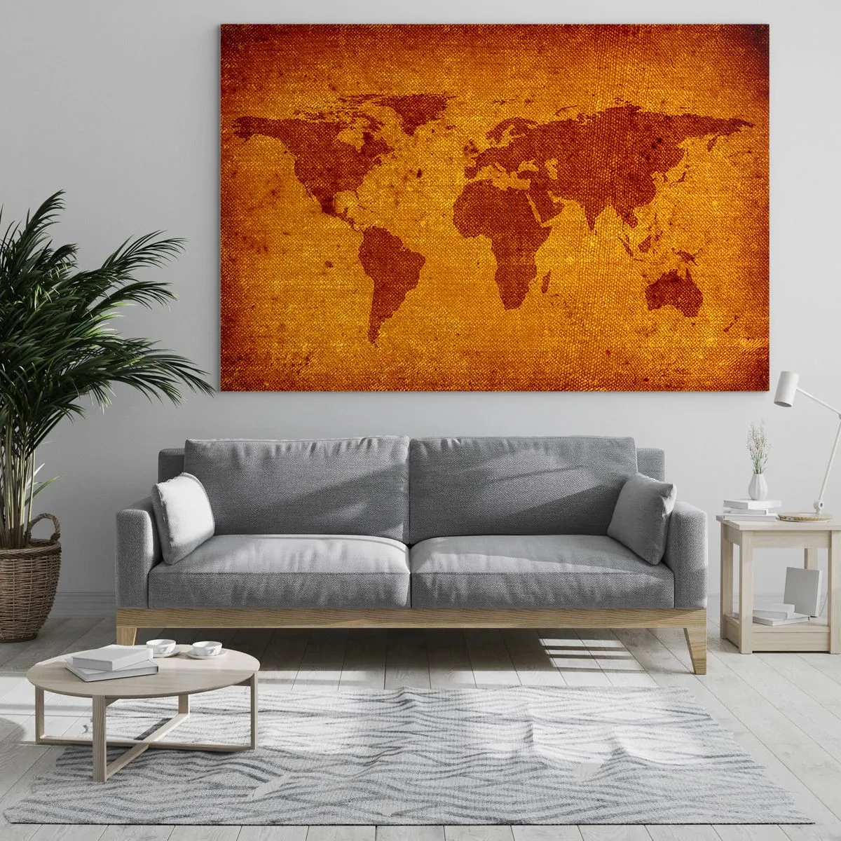 Glasbild - Bild auf glas - Eine Weltkarte in warmen, sepiafarbenen Farben - 120x80cm - Eine Einladung zum Reisen - Moderne Wanddekoration für Wohnzimmer und Schlafzimmer ARTTOR