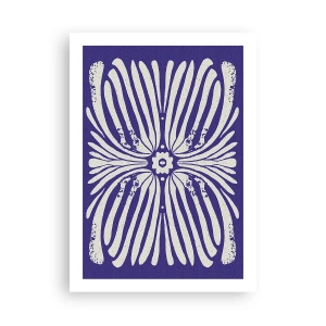 Poster - Symmetrisches Retro-Blumenmuster auf marineblauem Hintergrund - 50x70cm - Ethnische Inspirationen - Moderne Wanddekoration für Wohnzimmer und Schlafzimmer ARTTOR