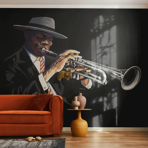 Selbstklebende Fototapete Deluxe Sticker - Charme der alten Schule - Musik, Jazz, Trompete - 450x315 cm