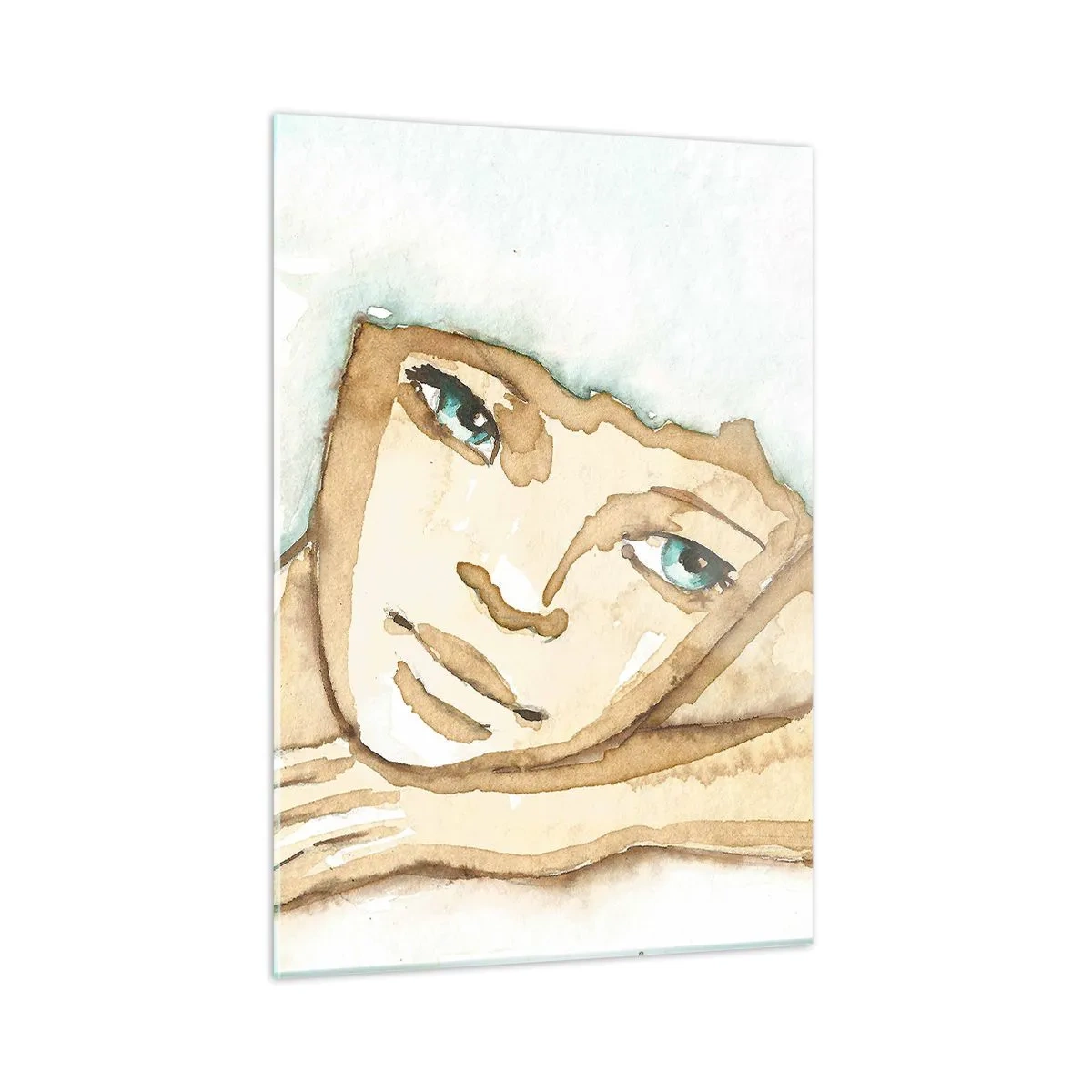 Glasbild - Bild auf glas - Eine subtile Figur einer Frau mit einem Baum vor einem Hintergrund aus Aquarellfarben - 50x70cm - Der Baum der Poesie wächst aus der Stille - Moderne Wanddekoration für Wohnzimmer und Schlafzimmer ARTTOR