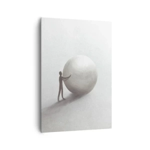 Bild auf Leinwand - Leinwandbild - Eine minimalistische Figur mit einem Ball auf einem hellen, monochromen Hintergrund. - 70x100cm - Das Spiel des Lebens - Moderne Wanddekoration für Wohnzimmer und Schlafzimmer ARTTOR