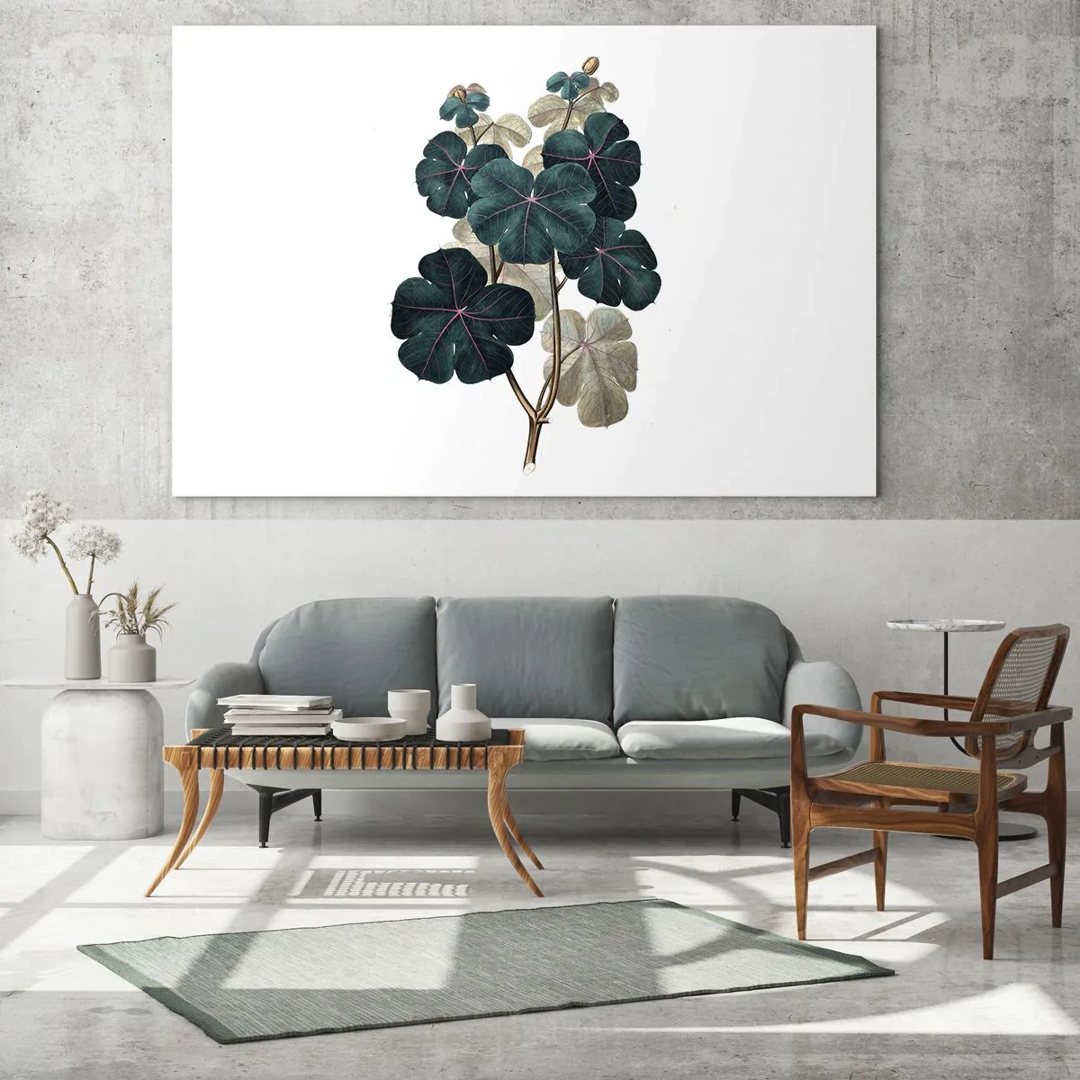 Glasbild - Bild auf glas - Botanische Illustration von grünen Blättern auf weißem Hintergrund - 70x50cm - Aus dem alten Herbarium - Moderne Wanddekoration für Wohnzimmer und Schlafzimmer ARTTOR
