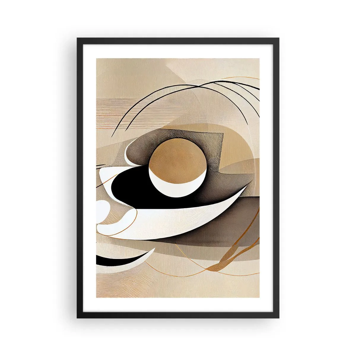 Poster in einem schwarzem Rahmen - Minimalistische Abstraktion in Beige- und Schwarztönen - 50x70cm - Komposition: die Essenz des Wortes - Moderne Wanddekoration für Wohnzimmer und Schlafzimmer ARTTOR