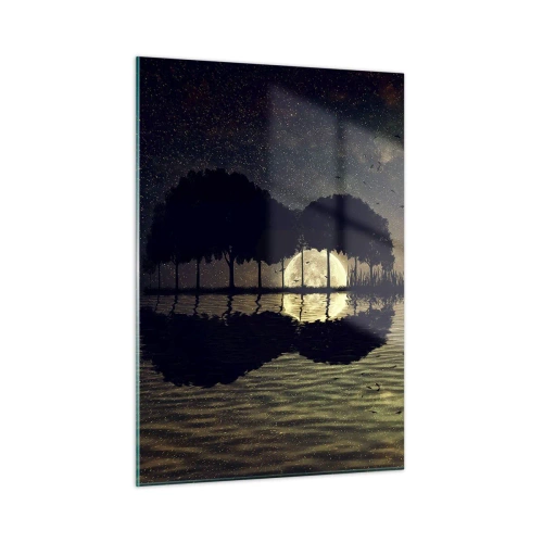 Glasbild - Bild auf glas - Nachtszene mit einem im Wasser reflektierten Vollmond - 50x70cm - Nacht am Ende der Welt - Moderne Wanddekoration für Wohnzimmer und Schlafzimmer ARTTOR