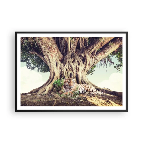 Poster in einem schwarzem Rahmen - Ein Tiger ruht unter einem ausladenden Baum - 100x70cm - Blick aus dem Buch Genesis - Moderne Wanddekoration für Wohnzimmer und Schlafzimmer ARTTOR