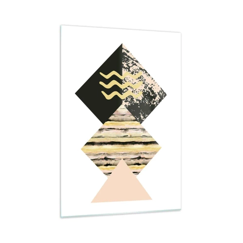 Glasbild - Bild auf glas - Abstrakte geometrische Komposition mit Dreiecken und Texturen - 50x70cm - Es ist nicht so einfach - Moderne Wanddekoration für Wohnzimmer und Schlafzimmer ARTTOR