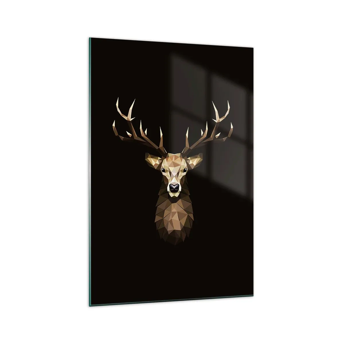 Glasbild - Bild auf glas - Geometrisches Polygon Hirsch auf schwarzem Hintergrund - 70x100cm - Kubistischer Hirsch - Moderne Wanddekoration für Wohnzimmer und Schlafzimmer ARTTOR