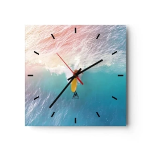Wanduhr - Glasuhr - Surfer auf einer Welle in Pastellfarben - 30x30cm - Der Ozeanreiter - Moderne Wanddekoration für Wohnzimmer und Schlafzimmer ARTTOR