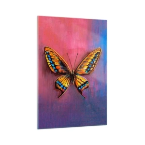 Glasbild - Bild auf glas - Bunter Schmetterling auf abstraktem Hintergrund - 70x100cm - Ein Juwel der Natur - Moderne Wanddekoration für Wohnzimmer und Schlafzimmer ARTTOR