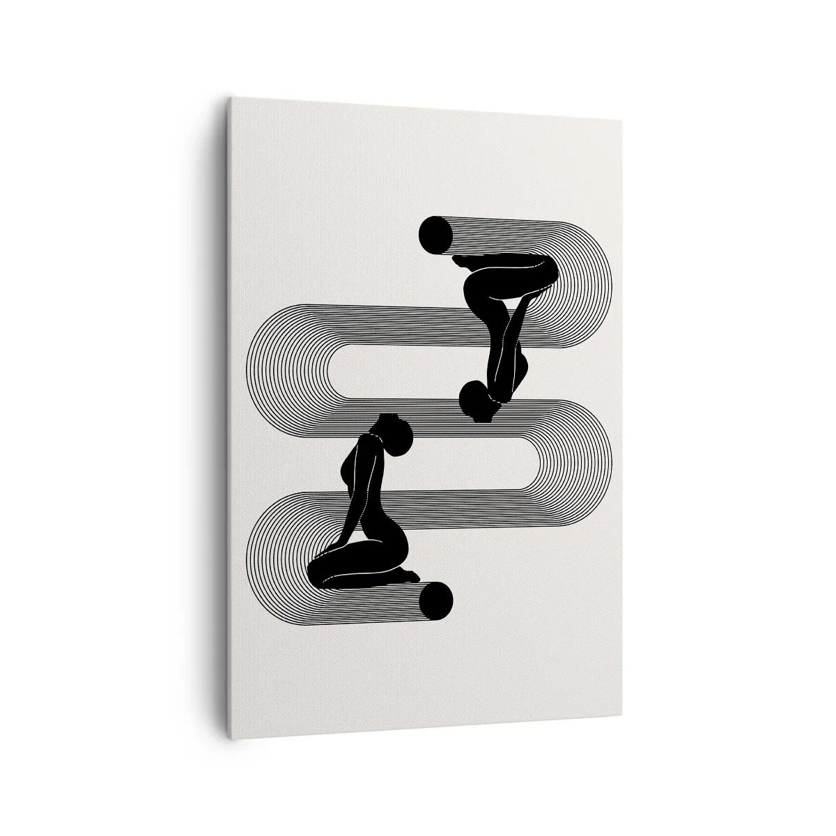 Bild auf Leinwand - Leinwandbild - Schwarze Silhouetten mit geometrischen Linien auf hellem Hintergrund - 70x100cm - Sinnliche Symmetrie - Moderne Wanddekoration für Wohnzimmer und Schlafzimmer ARTTOR