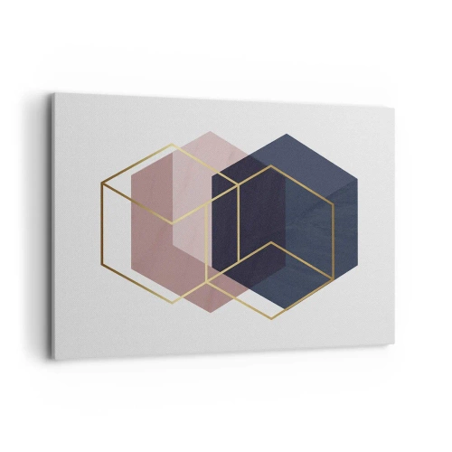 Bild auf Leinwand - Leinwandbild - Geometrische Formen in goldenen Linien auf pastellfarbenem Hintergrund - 100x70cm - Die Kraft der Einfachheit - Moderne Wanddekoration für Wohnzimmer und Schlafzimmer ARTTOR