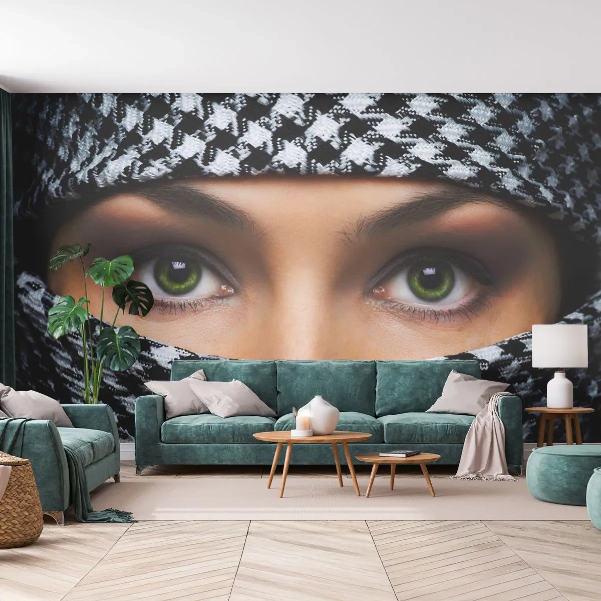 Fototapete Standard Eco - Ein Porträt einer verschleierten grünäugigen Schönheit - Frau, Augen, Kultur - 400x280 cm
