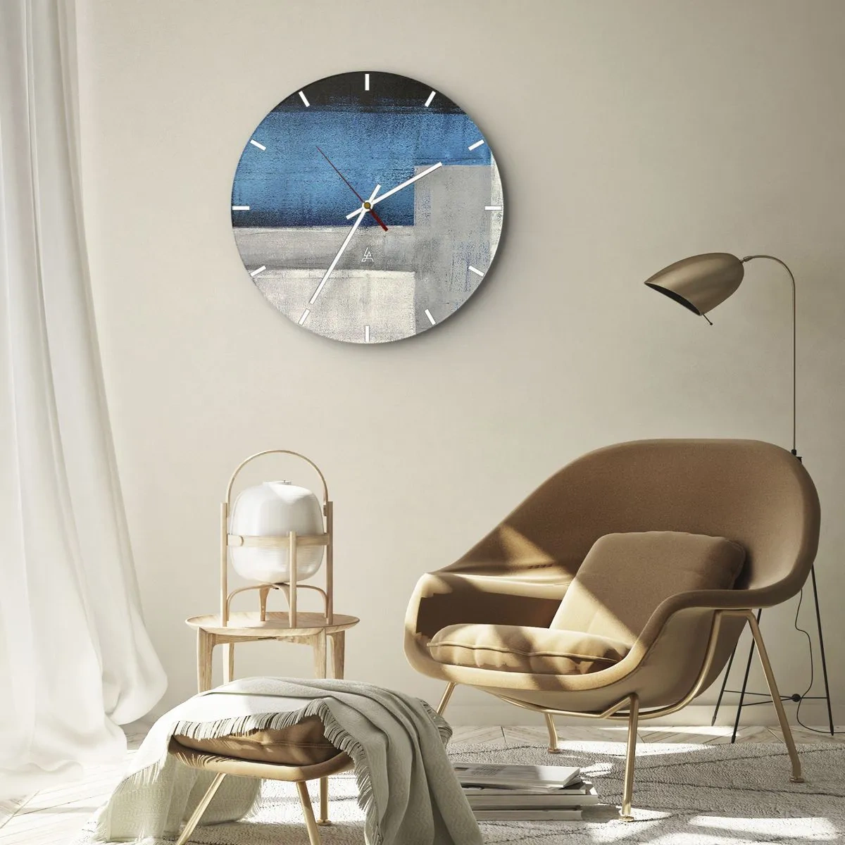 Wanduhr - Glasuhr - Poetische Komposition aus Grau und Blau - 40x40 cm