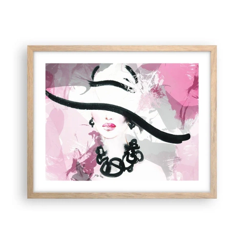 Poster in einem Rahmen aus heller Eiche - Bildnis einer Dame in Schwarz und Pink - 50x40 cm