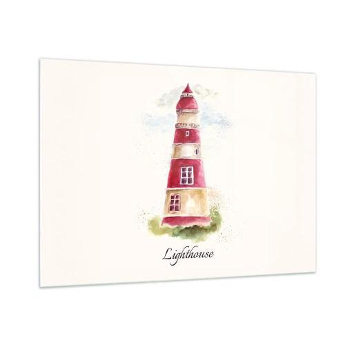 Glasbild - Bild auf glas - Aquarell Leuchtturm mit der Aufschrift Lighthouse - 100x70cm - Das Wetter ringsum ist immer gut - Moderne Wanddekoration für Wohnzimmer und Schlafzimmer ARTTOR