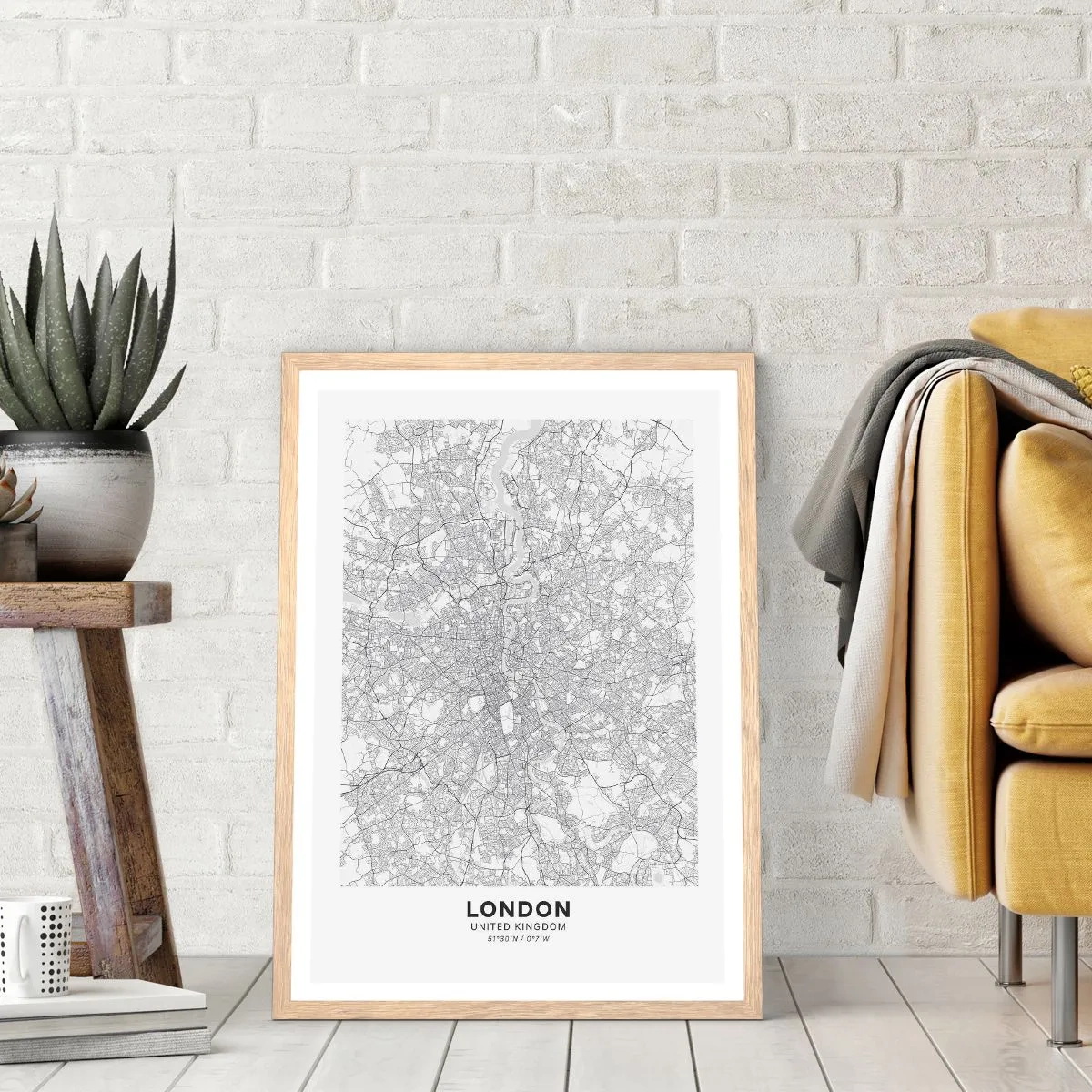 Poster in einem Rahmen aus heller Eiche - Karte des Labyrinths von London - 40x50 cm