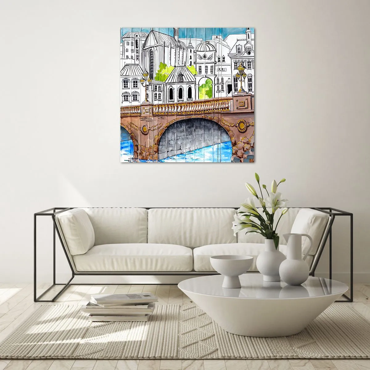 Glasbild - Bild auf glas - Die Stadt ist gemalt - 70x70 cm