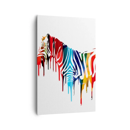 Bild auf Leinwand - Leinwandbild - Abstraktes Zebra in bunten Farben mit Lackeffekt - 80x120cm - Nicht nur schwarz-weiß - Moderne Wanddekoration für Wohnzimmer und Schlafzimmer ARTTOR